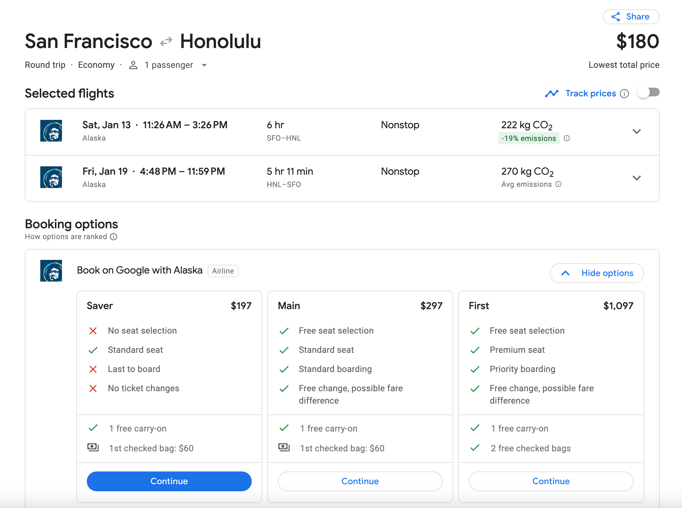 San francisco to Honolulu